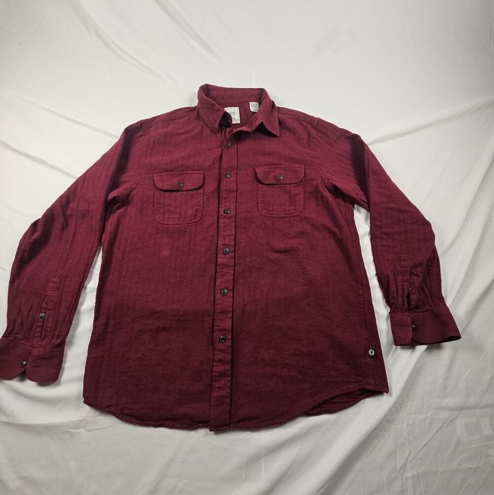 Mens Large 100% Cotton Burgandy Herringbone Long Sleeve Shirt by CHAPS